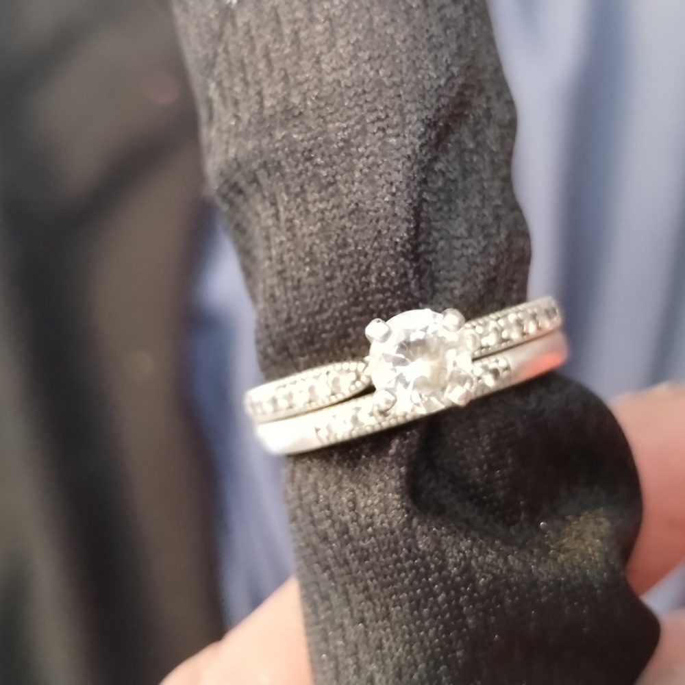 Sirloin silver and white sapphire wedding set